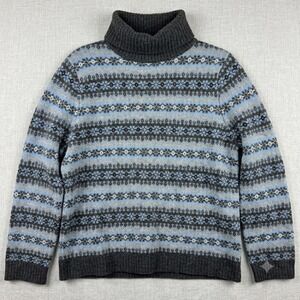 Vintage Made in UK 100% Lambswool Snowflake Sweater Womens Large Blue Fair Isle
